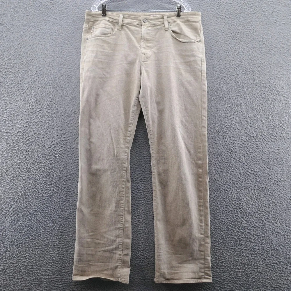 AG Adriano Goldschmied Protege Slim Straight Jeans Mens 38 Tan Khaki Made in USA